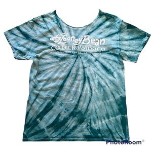 𝅺coffee shop tie dye graffiti style off the shoulder T-shirt, M/L